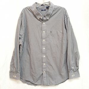 Sz 3XL IZOD Easy Care Olive Green & Blue Plaid Plain Weave Button Front Shirt